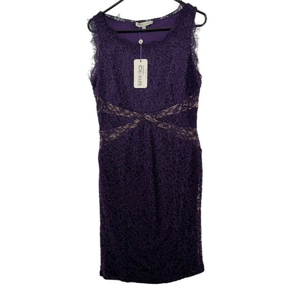 Kimi + Kai Maternity Dress Size Medium NEW Purple Full Lace Knee Length Sheath - Picture 1 of 4